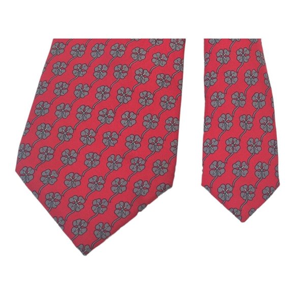 HERMES PARIS Red Floral Print Silk Tie Made In France 58"/ 3".1/4 EX COND - Picture 6 of 7
